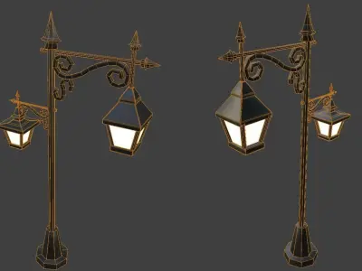 Cartoon Lamp Post Low-poly 3D model