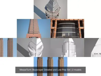 MesseTurm Skyscraper Detailed and Low Poly Set 3D Model Pack