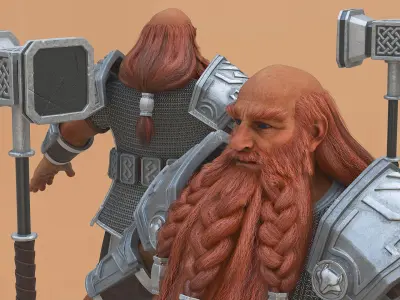  Dwarf Fighter in Chainmail with Hammer Rigged for Maya 