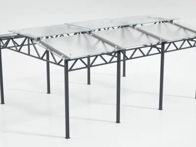 Carport table with two metal legs and glass top 3D model