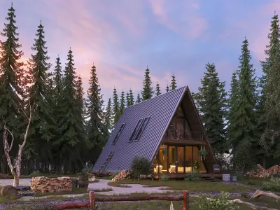 Forest House - Landscape Sunset Render  3D model