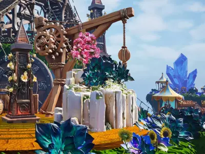 Steampunk Sky-Islands Sci-fi Game Environment Low-poly 3D model