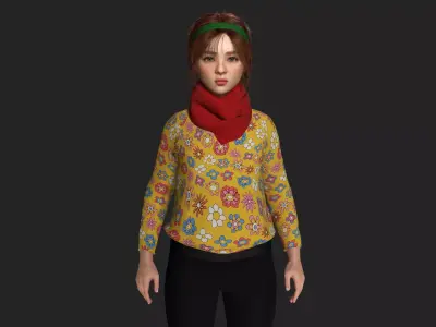 AAA 3D REALISTIC CHARACTER - BEAUTIFUL LITTLE GIRL WINTER OUTFIT Low-poly 3D model