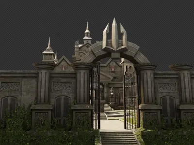 medieval  castle building architercture tower alcazar barbacan Low-poly 3D model