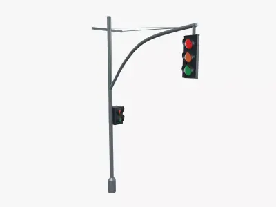 Traffic Light and Pedestrian Signal Low-poly 3D model