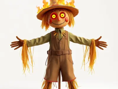 Flaming Scarecrow Rigged and Animated D Character Model Low-poly 3D model