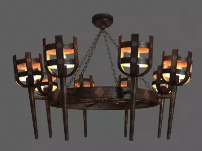Classic Medieval Rustic Iron Chandelier 3D model