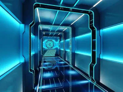 Futuristic Sci-Fi Corridor Tunnel with Neon Light Strips 3D model