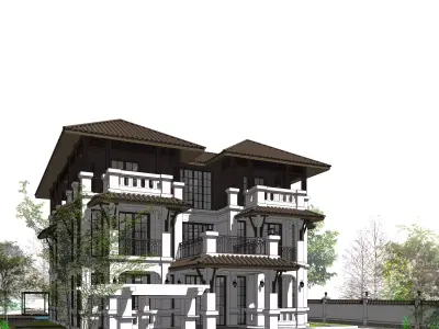 Luxury Neoclassical Villa - Full Exterior - Landscape Design 3D model