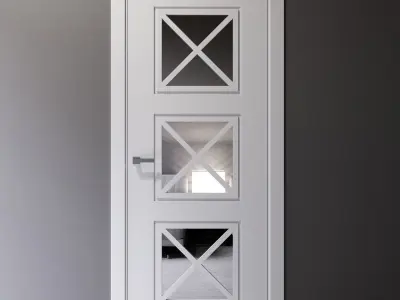 White interior door with Art Deco style mirror inserts 3D model