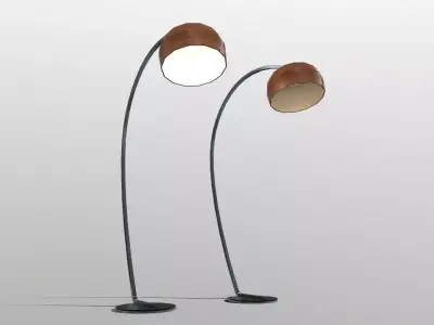 Wooden Steel Curved Floor Lamp Low-poly 3D model