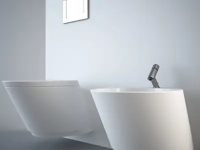 Nic Design Monolite Bidet and Toilet White Low-poly 3D model