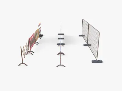 Construction site barrier pack V1 weathered Low-poly 3D model