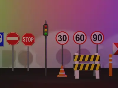 Traffic Signs Low Poly 3D Models  Low-poly 3D model