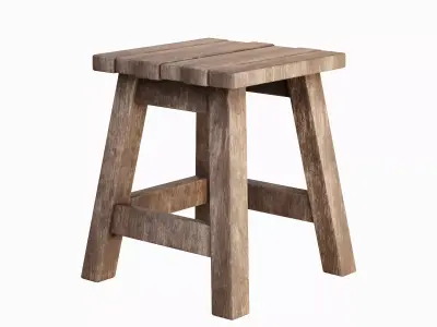 Medieval Wooden Stool 03 Low-poly 3D model