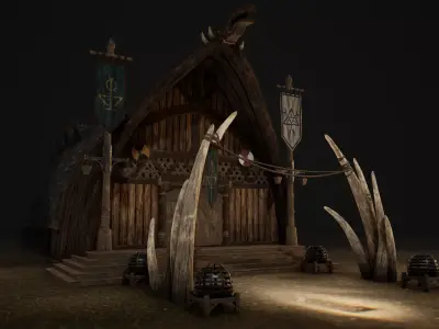 Viking Medieval Modular House Game-Ready Low-poly 3D model