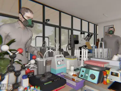 Laboratory - big building  characters and props Low-poly 3D model