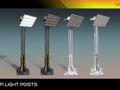Sci-Fi Light Posts  Low-poly 3D model