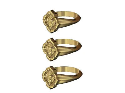 Corola flower ornament window signet ring US sizes  7 8 9 3D print model