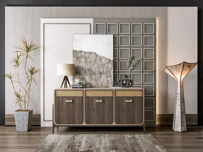 Sideboard with wall panel and flooring 11 3D model