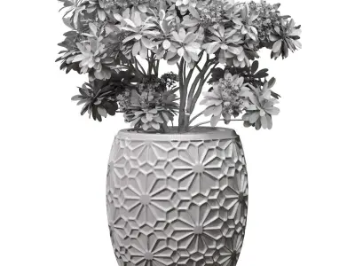 Decorative flowering garden tree oriental  bush pot flowerpot 3D model