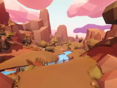 Mountain forest context Lowpoly 3D model