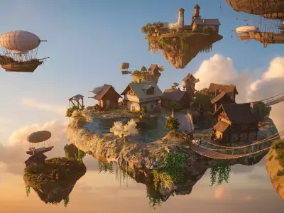 Epic Floating Islands AND Airships  Cinematic Environment  3D model