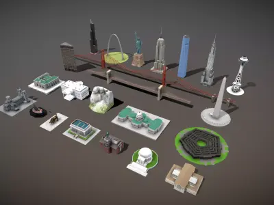 Famous Buildings in the United States Low-poly 3D model