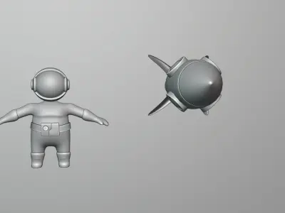 Astronaut Rigged - Rocket and Planet stylized 3D Low Poly Low-poly 3D model