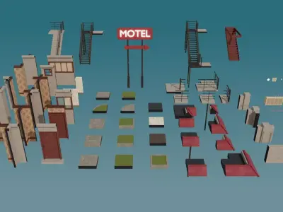 Old Motel - Hotel 3D Modular kit Low-poly 3D model