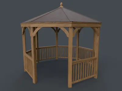 PBR Wooden Pergola Gazebo E3 Low-poly 3D model
