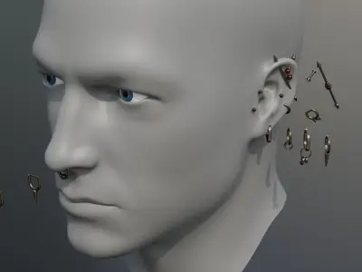 Collection of punk piercings for a character 15 models 3D model