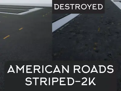 Modular Destroyed-Fine American Striped Roads 2K Low-poly 3D model