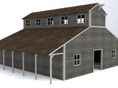 Stables barn with roof Low-poly 3D model
