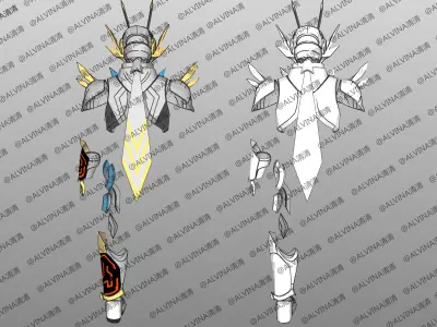 Kamen Rider Platina Gotcherd Armor - DIY Cosplay Pepakura Foam Low-poly 3D model