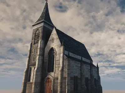 Church with cross on top Low-poly 3D model