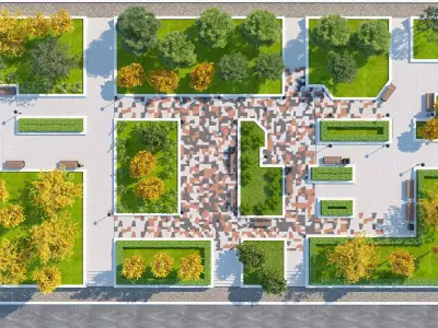 Stylized Autumn City Park 3D Scene Low-poly 3D model