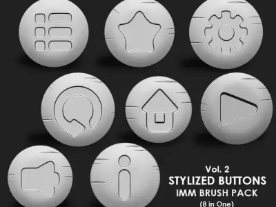 Stylized Game buttons IMM Brushes 8 in one vol 2 3D model