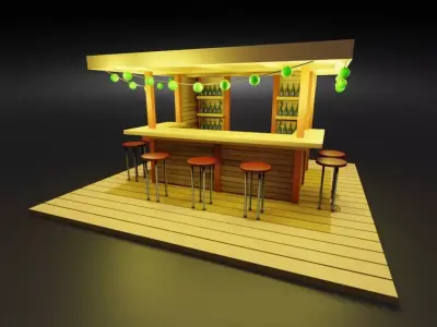 wooden tiki bar Low-poly 3D model