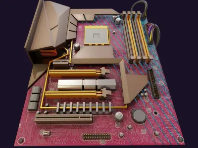rgb pc motherboard gaming gamer pcie computer circuit board Low-poly 3D model