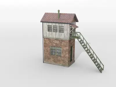 Old German railway signal tower Low-poly 3D model