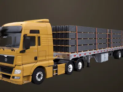  Heavy Truck 04 Flatbed Load Trailer All PBR Unity UE Textures 