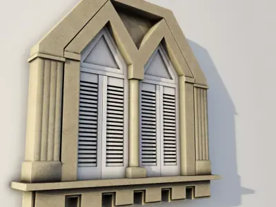 Shutters window with Low-poly 3D model