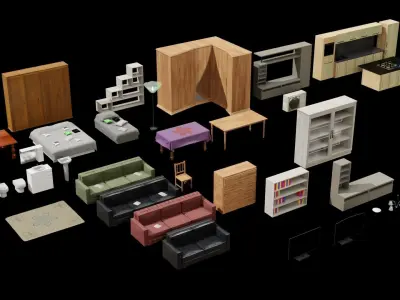 Complete house with furniture Low-poly 3D model purchase