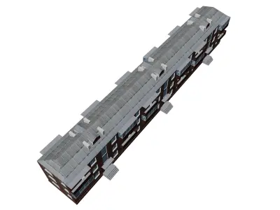 brick 3-storey apartment building Low-poly 3D model