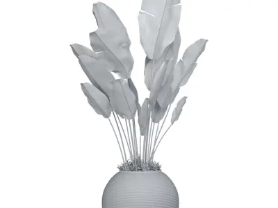 Decorative fern in a modern round vase potted flowerpot Art Deco 3D model