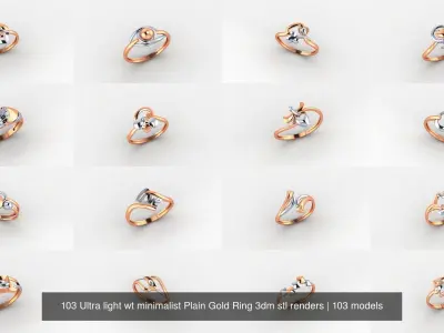 103 Ultra light wt minimalist Plain Gold Ring 3dm stl renders 3D Model Pack