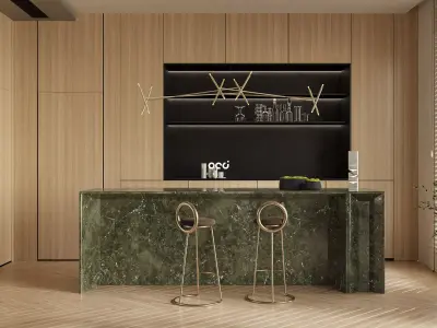 Living Room and Kitchen with Dinning Set Low-poly-130 Low-poly 3D model