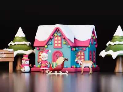 Christmas Cartoon Village Low-poly 3D model