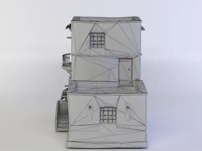 House old building with stairs and windows Low-poly 3D model